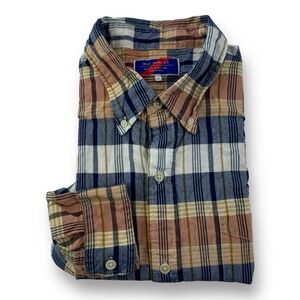 Best Made Co Indian Madras Shirt 2XL Blue Brown White Plaid Long Sleeve Cotton